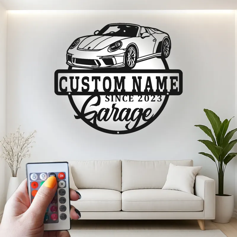 Custom Sports Car Led Light Metal Wall Art Personalized Garage Gift for Him Man Cave Car Enthusiast Decor