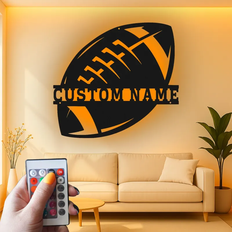 Insegna LED football personalizzata | Decorazione murale in metallo | Arredo per sala giochi per ragazzi | Regalo per allenatore
