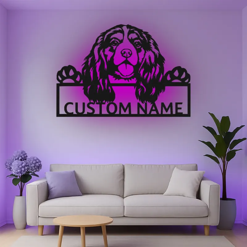Cartel de metal LED personalizado de Cocker Spaniel - Regalo para amantes de los perros - Decoración para el salón