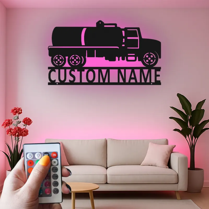 Insegna in metallo LED per camion cisterna | Insegna da parete personalizzata per ufficio | Decorazione industriale personalizzata per camionisti e logistica