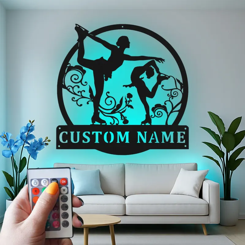 Insegna LED personalizzata per pattinaggio artistico | Arte da parete in metallo per pattinatrice | Regalo per skater e decorazione camera teen