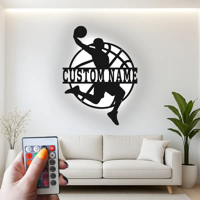 Insegna in metallo LED personalizzata per giocatore di basket - Regalo personalizzato per appassionati di sport e decorazione per sala giochi 1
