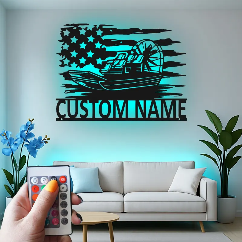 Insegna in metallo personalizzata con luce LED per airboat - Regalo per appassionati di nautica, decorazione per man cave