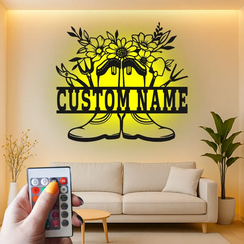 Personalized Gardener Name Sign with LED | Custom Metal Wall Art for Garden | Outdoor Patio Decor Gift
