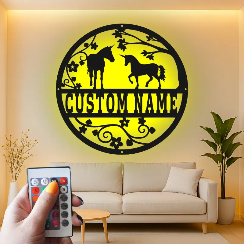 Custom Unicorn LED Sign | Personalized Metal Wall Art | Mythical Equestrian Decor | Nursery & Farmhouse Gift