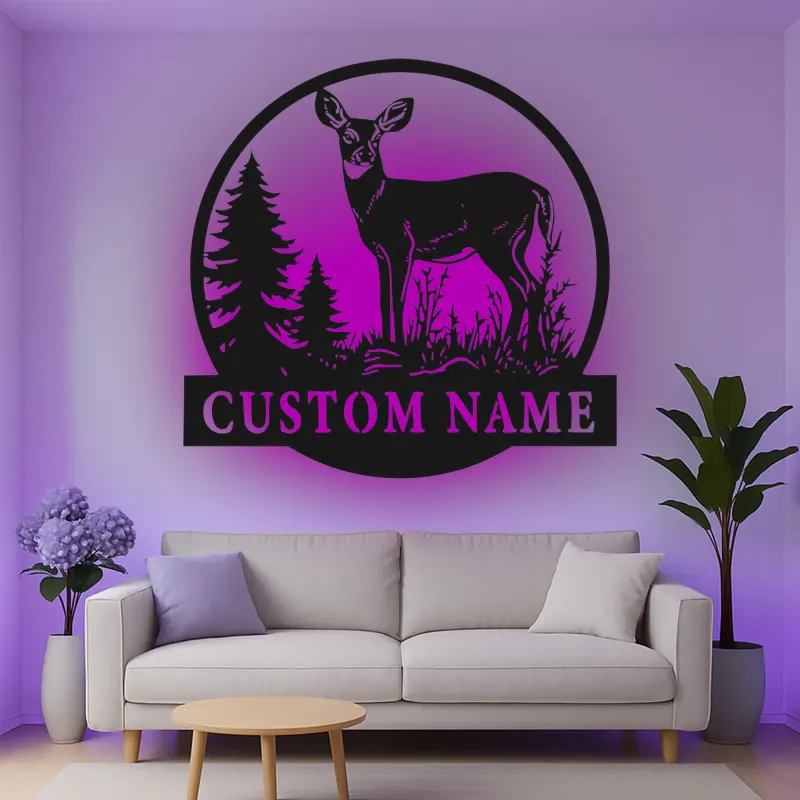 Custom Deer Led Light Metal Wall Art Personalized Nature Lover Gift Rustic Cabin Decor