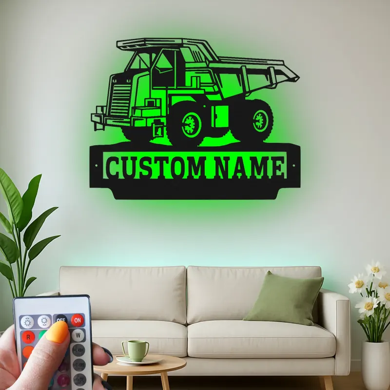 Cartel de metal LED de camión volquete personalizado, regalo de construcción para él, decoración de garaje o man cave