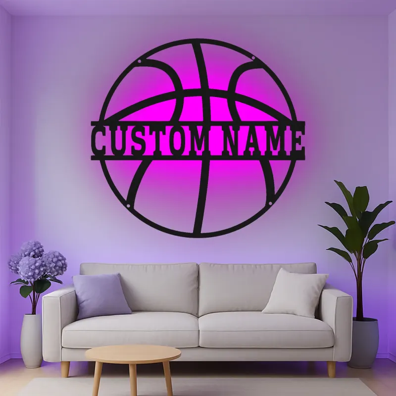 Personalisierte Basketball LED-Beleuchtung Metall-Wandkunst Sportgeschenk für Athleten