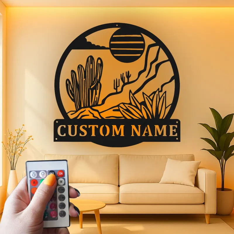 Décoration murale en métal personnalisée Paysage désertique avec rétroéclairage LED Cadeau pour les amoureux de la nature Décor de salon ou de bureau