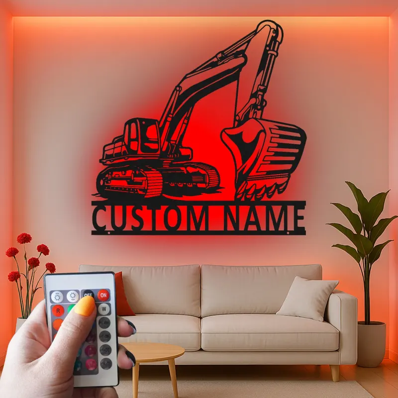 Custom Excavator Led Light Metal Wall Art Personalized Gift for Construction Enthusiasts Office or Garage Decor
