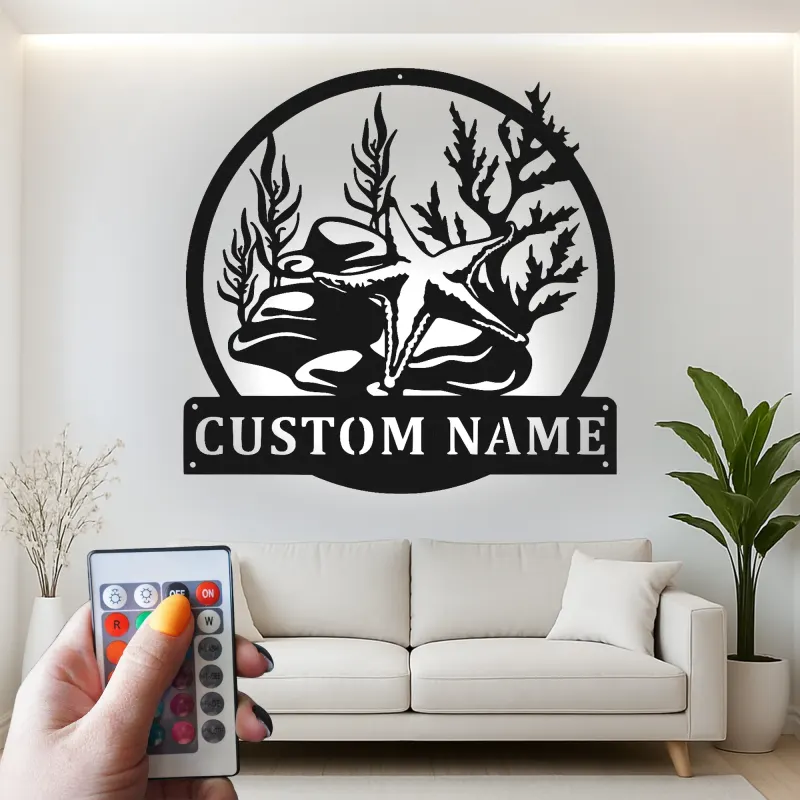 Starfish Metal Wall Art | Personalized Nautical LED Sign | Custom Coastal Decor for Beach House & Business