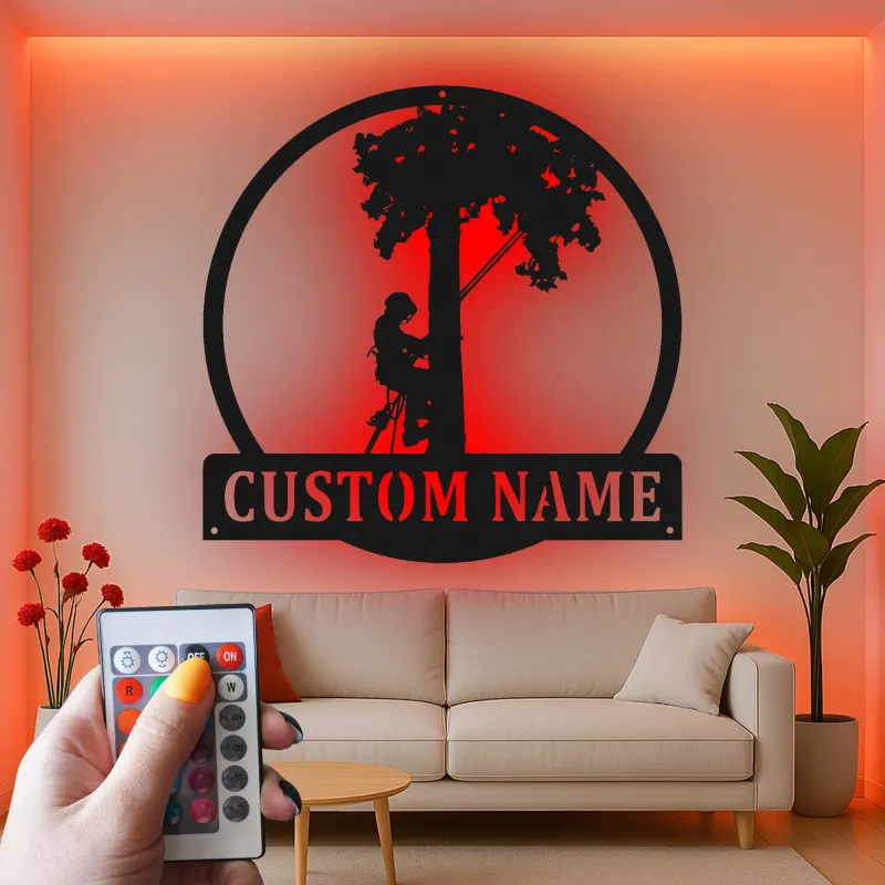 Cartel de metal LED de escalador de árboles regalo personalizado para arboristas decoración de entusiastas del aire libre