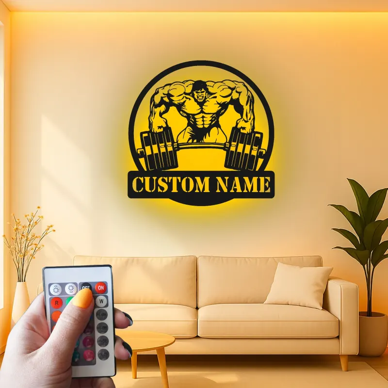 Insegna in metallo personalizzata con luce LED Bodybuilder regalo per appassionati di fitness decorazione per palestra