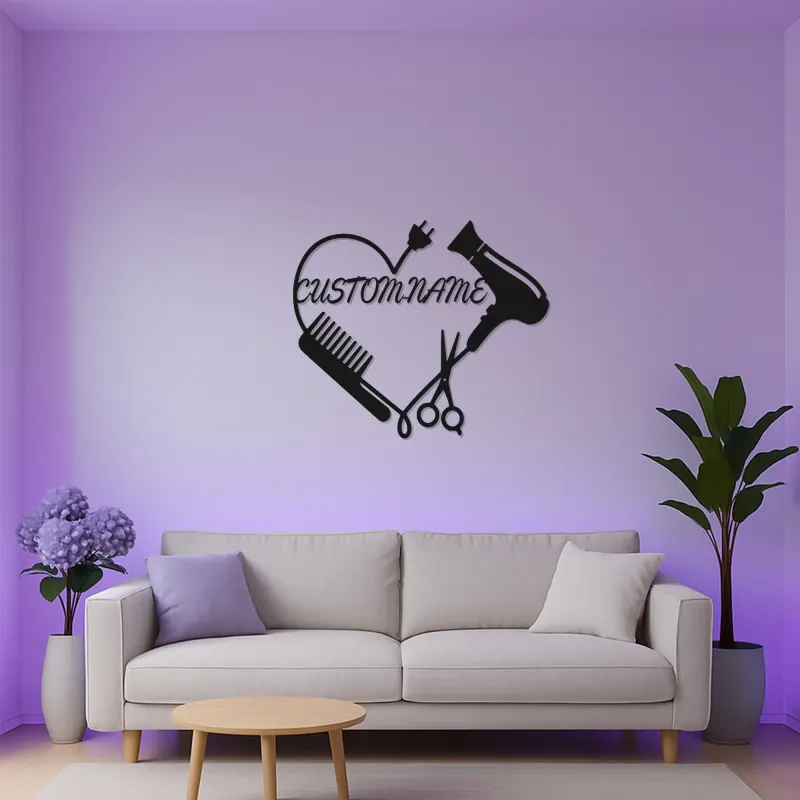 Enseigne LED personnalisée pour coiffeur | Décoration murale en métal personnalisée pour salon | Plaque nominative pour studio beauté | Cadeau pour coiffeur