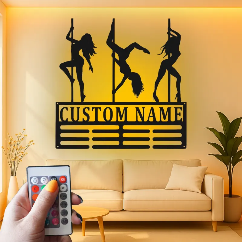 Cartel de Baile en Barra Personalizado | Silueta de Bailarina LED Arte de Pared | Regalo Personalizado para Estudio o Cueva de Hombre