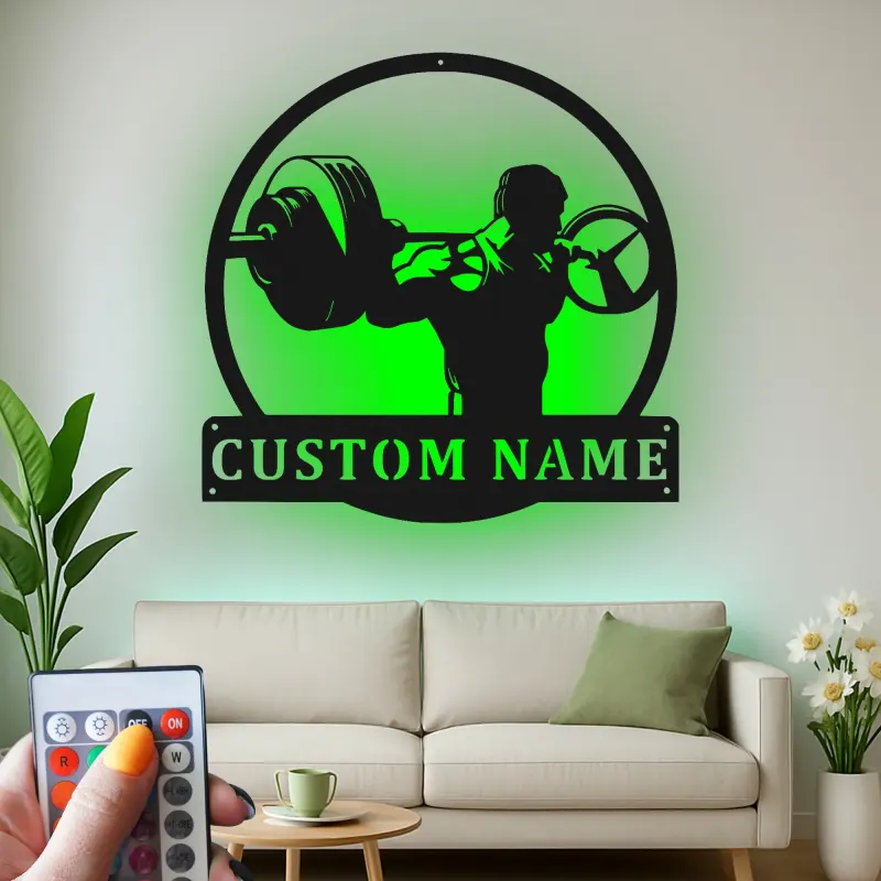 Custom Weightlifter Led Light Metal Wall Art Gym Enthusiast Gift Fitness Room Personalized Decor