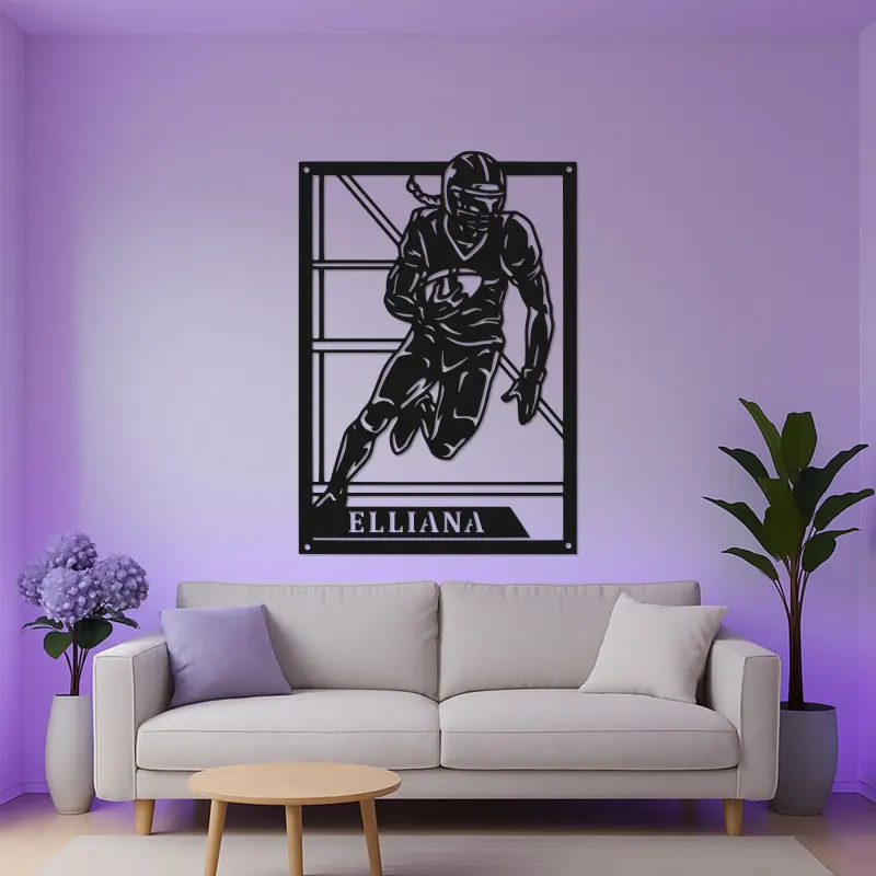 Cartel de metal personalizado de jugador de fútbol americano | Arte mural LED con nombre personalizado | Decoración para sala deportiva, regalo para deportistas