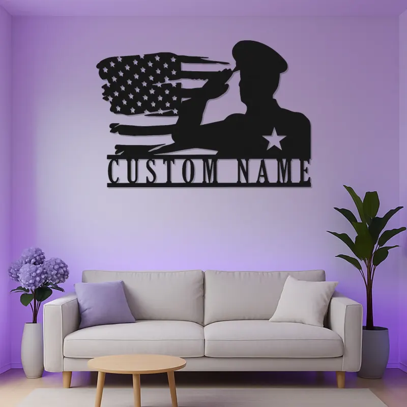 Custom Military Name Sign | LED American Flag Wall Art | Personalized Veteran Gift | Patriotic Army Home Decor