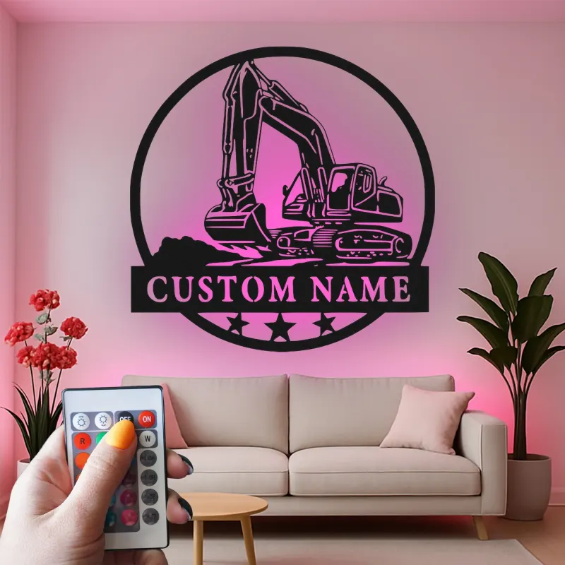 Insegna in metallo LED personalizzata per escavatore - Regalo per lui, decorazione per ufficio o garage 1