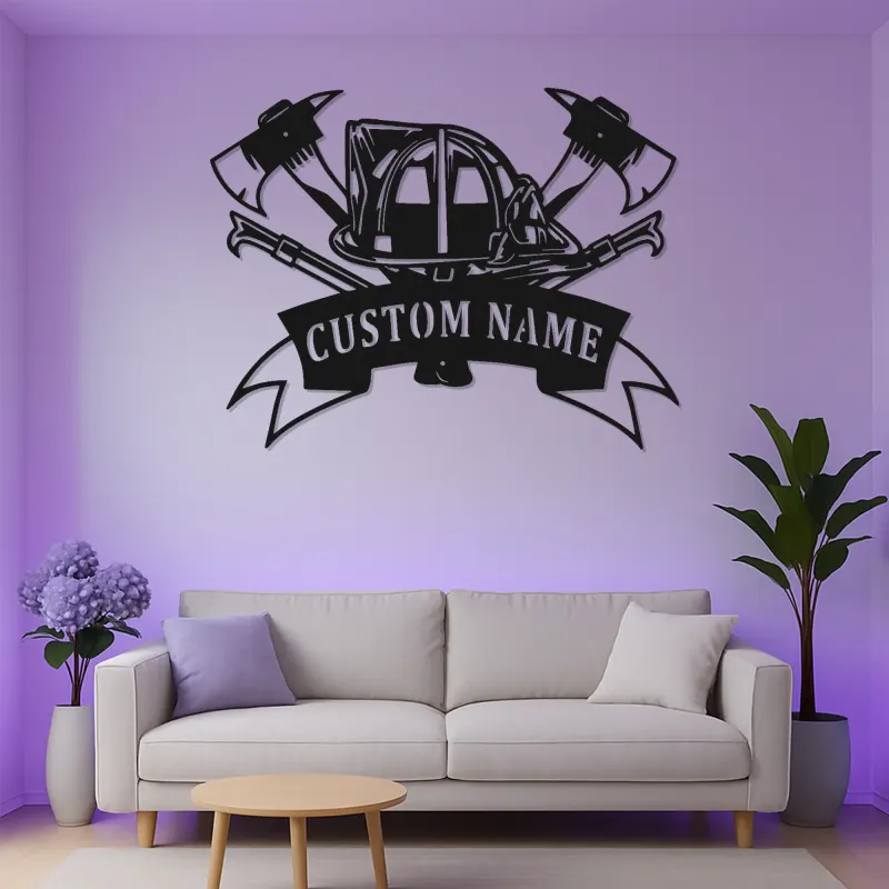 Insegna in metallo personalizzata per vigile del fuoco | Arte murale LED personalizzata | Decorazione per dipartimento dei pompieri | Regalo per pompiere
