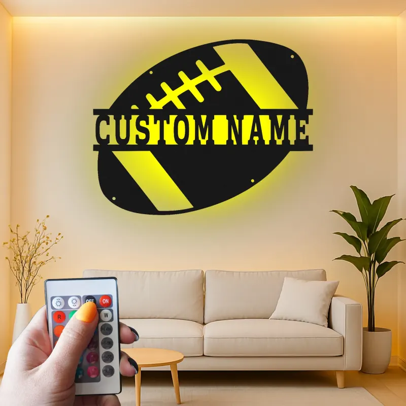 Cartel LED de Fútbol Personalizado | Arte Mural de Metal con Nombre del Jugador Personalizado | Decoración para Sala de Juegos | Regalo para Fanático del Deporte