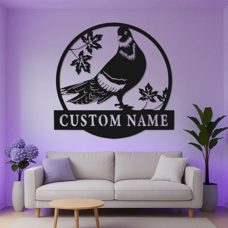 Personalized Pigeon LED Sign | Custom Metal Bird Art | Rock Dove Silhouette Wall Decor | Gift for Bird Lovers