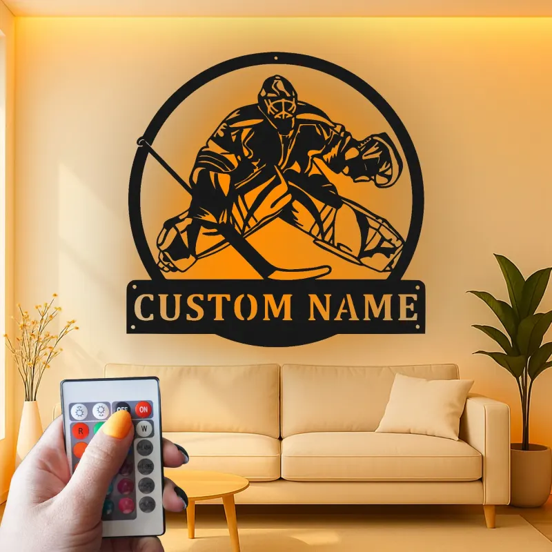 Custom Hockey Goalie LED Metal Sign | Personalized Sports Decor | Game Room Wall Art | Player Gift