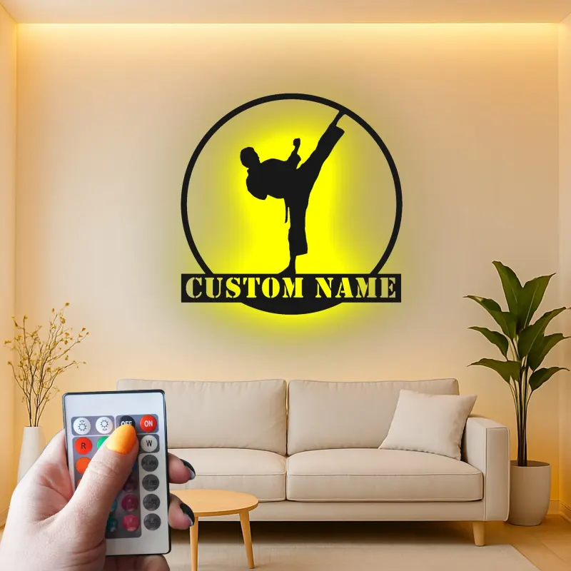 Personalized Karate Metal Sign | LED Backlit Martial Arts Wall Art | Custom Dojo Decor & Fighter Gift