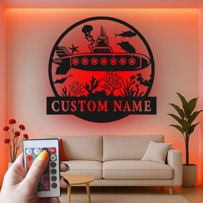 Custom Submarine LED Metal Wall Art | Personalized Nautical Sign | Ocean Lover & Diver Gift | Underwater Sea Decor