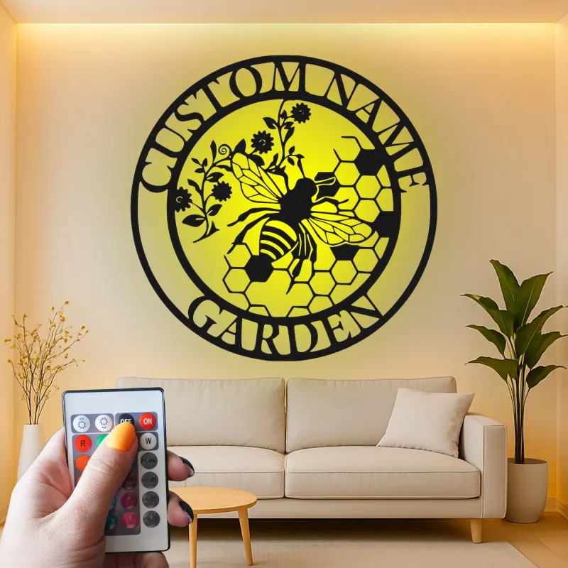 Insegna in metallo LED personalizzata con ape - Regalo per giardinieri, decorazione per patio all'aperto