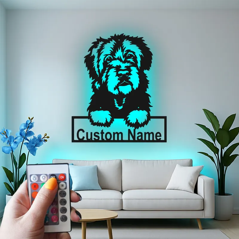 Décoration murale en métal LED personnalisée de chien de berger - Cadeau pour amoureux des animaux
