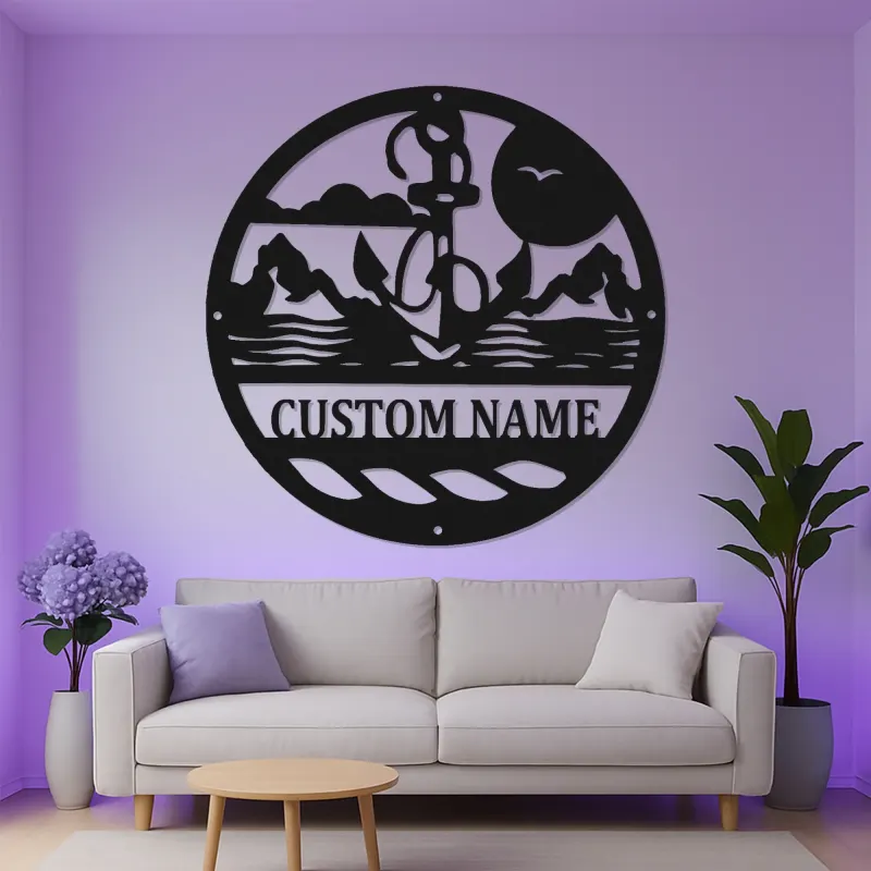 Art mural en métal LED personnalisé en forme d'ancre | Panneau de scène nautique personnalisé pour maison de plage | Cadeau déco océanique pour marins