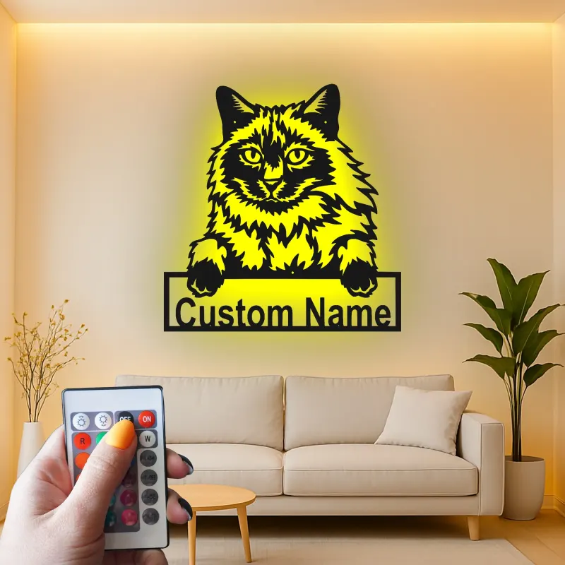 Décoration murale en métal personnalisée avec chat Maine Coon, rétroéclairage LED, cadeau pour amoureux des animaux, décoration de salon