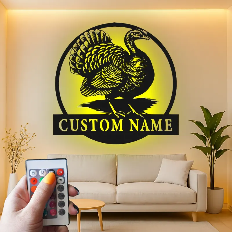 Insegna in metallo LED personalizzata con tacchino - Regalo rustico per cucina o sala da pranzo