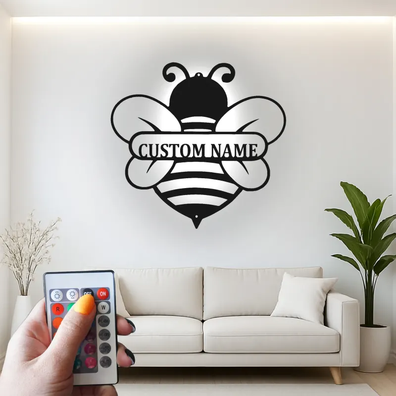 Insegna in metallo LED personalizzata con ape - Regalo per amanti della natura, decorazione per asilo o giardino