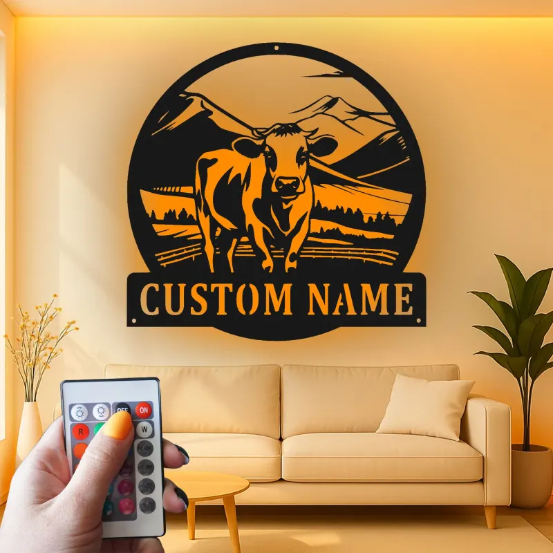 Cartel de metal LED de vaca personalizada para granjeros, regalo rústico de decoración de granja para salón