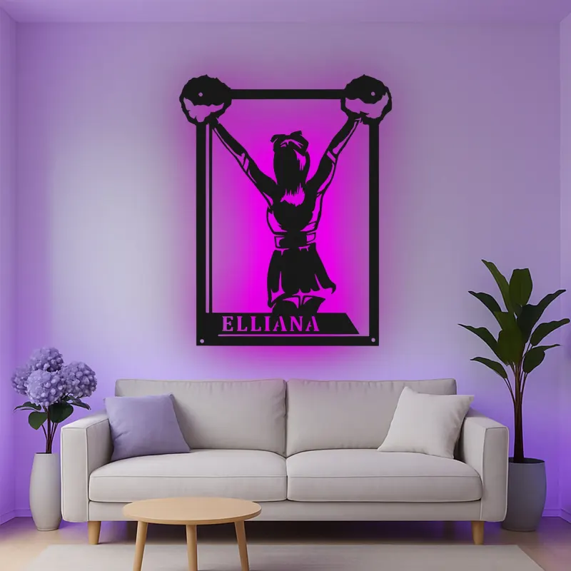 Insegna in metallo LED personalizzata per cheerleader - Regalo per appassionati di cheerleading per camera da letto o decorazione per palestra
