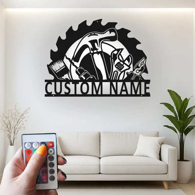 Custom Tool Set Led Light Metal Wall Art Personalized Gift for Handyman Garage Workshop Decor 4
