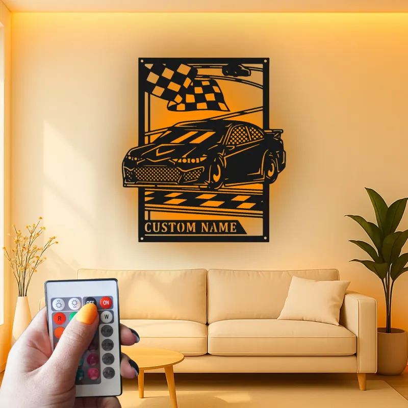 Cartel de metal personalizado de coche con luces LED | Señal de garaje personalizada | Decoración de man cave | Regalo para entusiastas de coches