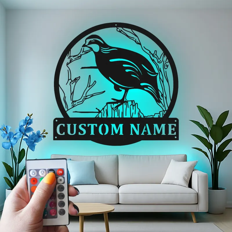 Cartel de metal LED personalizado de codorniz, regalo personalizado para amantes de la naturaleza, decoración de cabaña rústica