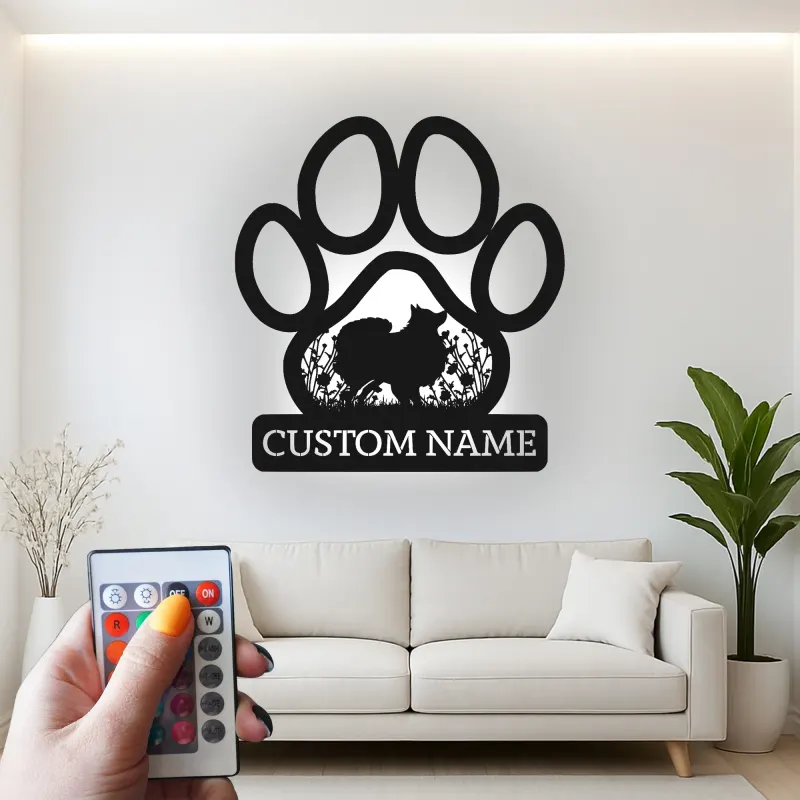 Custom Dog Paw Led Light Metal Wall Art Personalized Pet Lover Gift Living Room Decor for Dog Owners