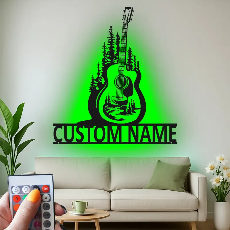 Custom Guitar LED Metal Art | Personalized Musician Name Sign | Studio Decor for Guitar Lover
