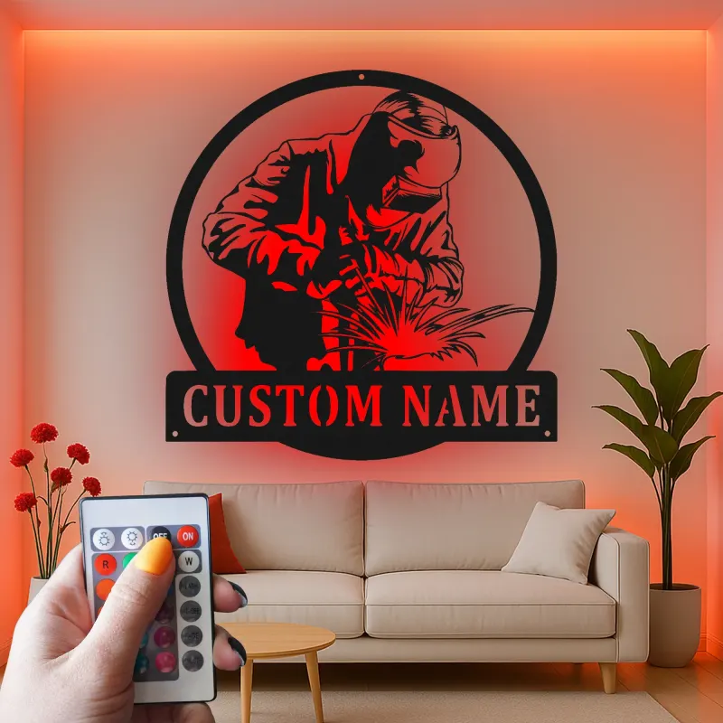 Décoration murale en métal LED personnalisée pour soudeur - Cadeau pour passionnés de soudage, décoration de garage ou d'atelier