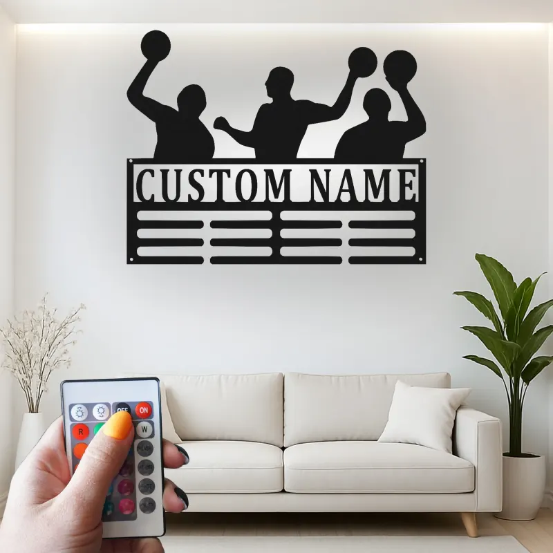 Décoration murale en métal personnalisée avec éclairage LED pour joueurs de basketball - Cadeau personnalisé pour fans de sport