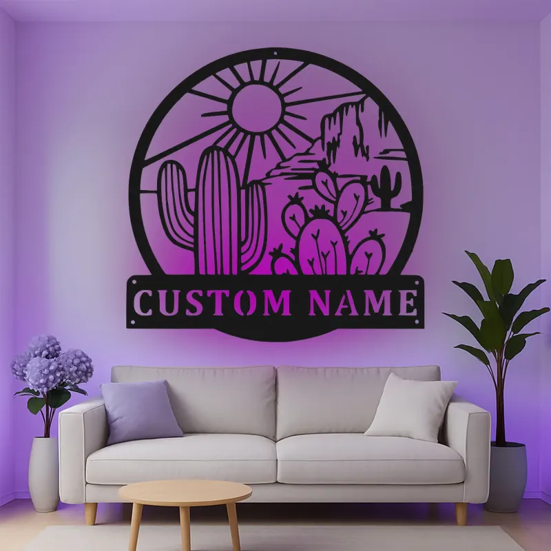 Cartel de cactus del desierto con luz LED personalizado, regalo del suroeste, decoración para salón
