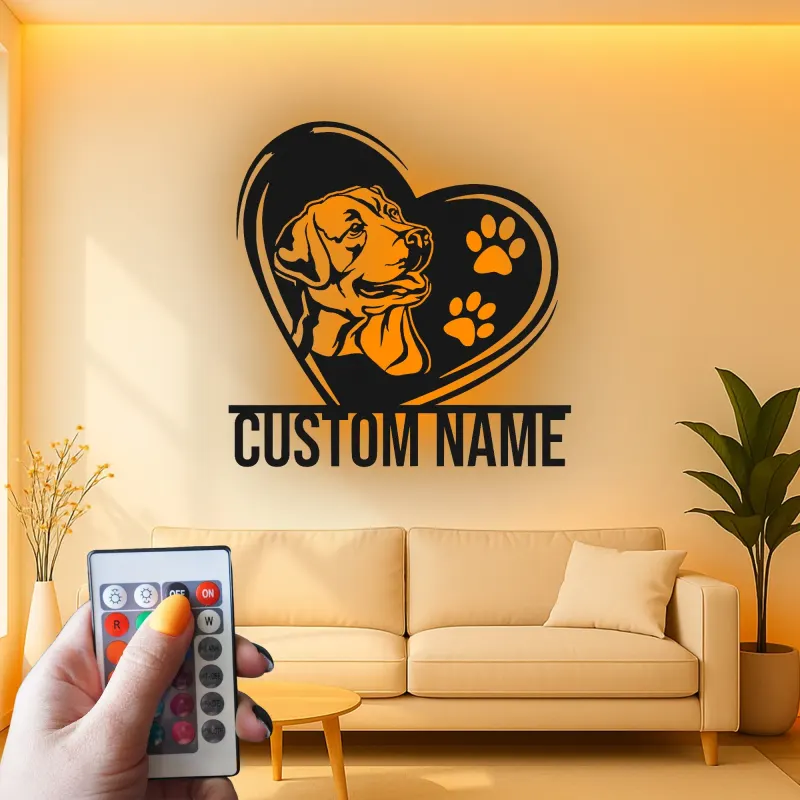 Insegna in metallo personalizzata Labrador con cuore e luce LED regalo per amanti dei cani decorazione per il soggiorno