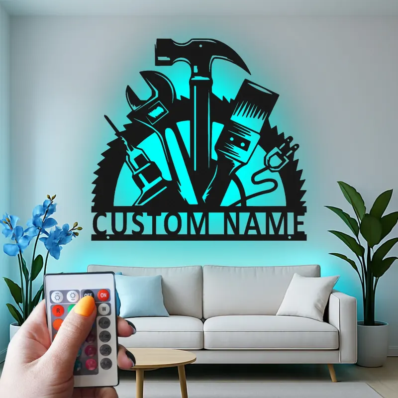Décoration murale en métal LED personnalisée pour bricoleur - Cadeau pour garage ou atelier