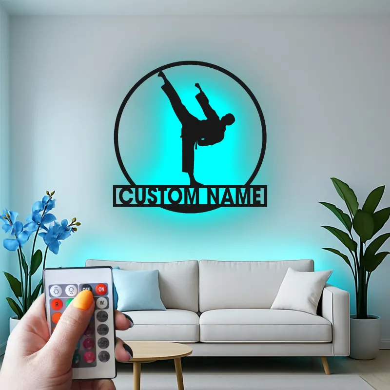 Cartel LED de karate a medida | Arte mural de metal personalizado de artes marciales | Decoración para dojo y regalo para luchador