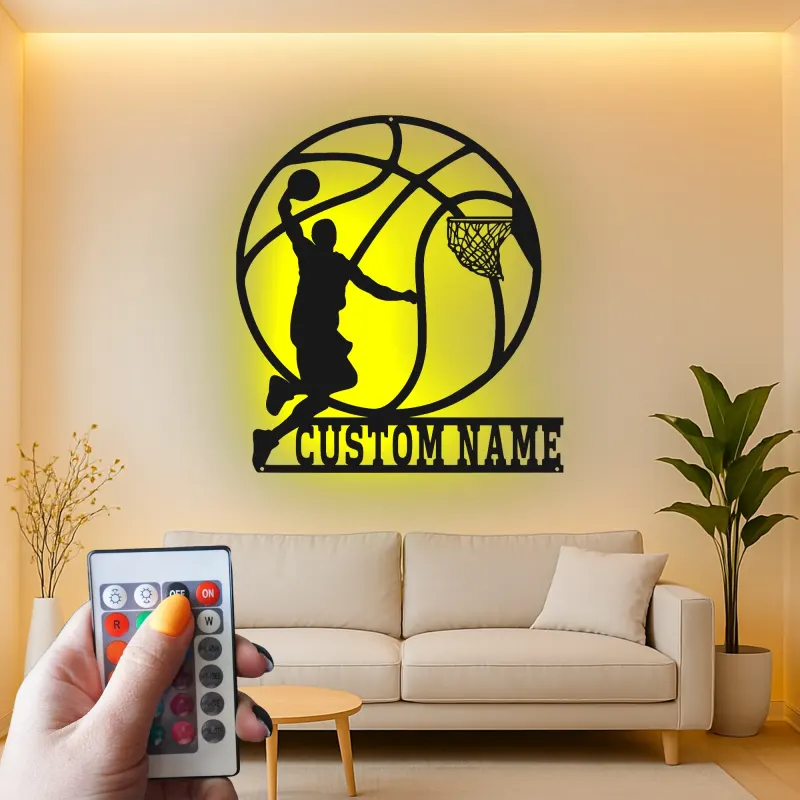 Custom Basketball Player Led Light Metal Wall Art Personalized Sports Gift for Athletes Game Room Decor 1