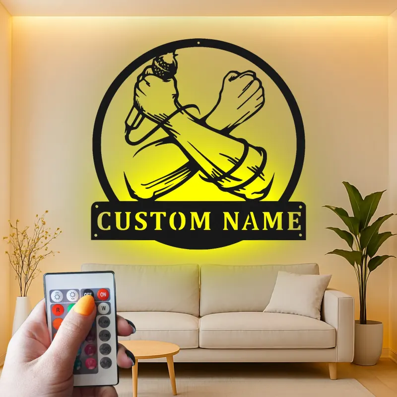 Décoration murale en métal personnalisée avec lumière LED microphone et poing pour les amoureux de la musique, cadeau pour studio ou salle de musique